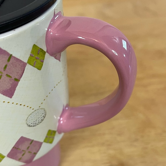 Lang Golf On The Go Ceramic Pink Argyle Coffee Mug - Picture 6 of 13